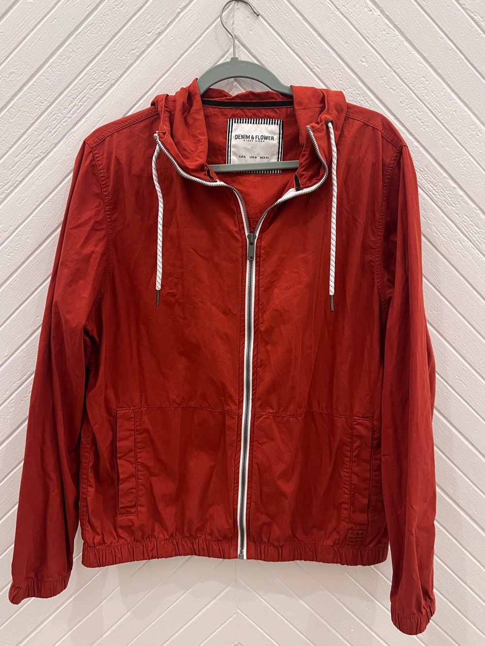 Denim & Flower Men’s Brick Red Hooded Zip Windbreaker